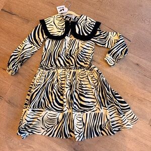 Girls' wolf and Rita Zebra-Print Yellow Black Dress Peter Pan Collar NWT